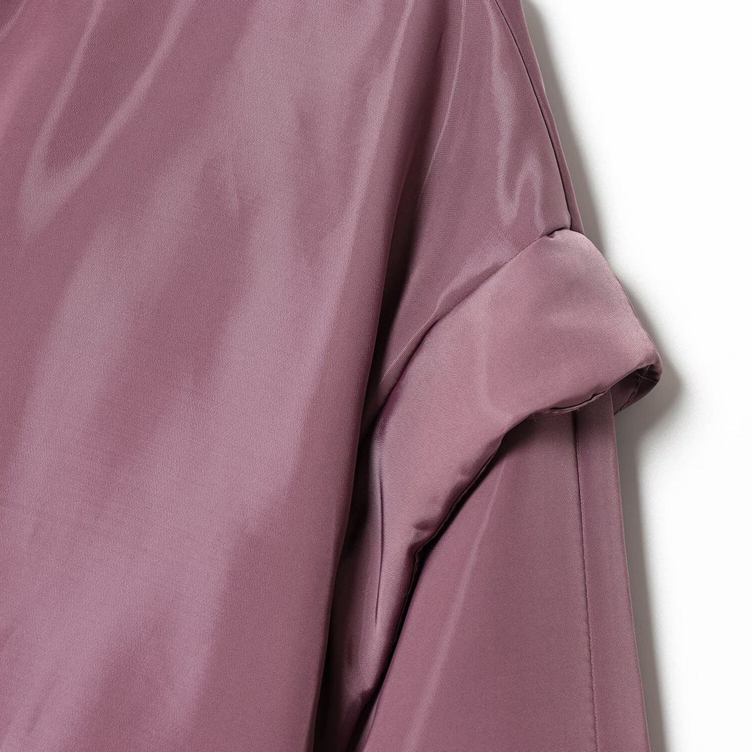 Women's Cropped Bomber Jacket in Satin Look with Stand Collar and Waist Drawstring Mune Fashion