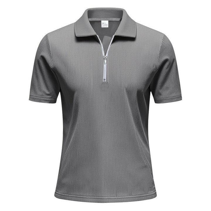 Unisex short-sleeved half-zip polo made of ribbed jersey with shirt collar Mune Fashion
