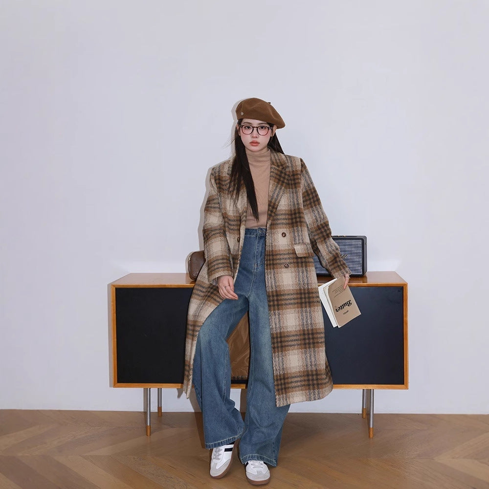 Women Checked Boucle Blazer with Notch Collar and Patch Pockets Mune Fashion