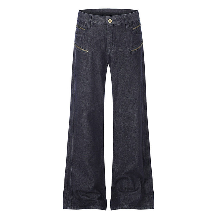 Women's Wide Denim Palazzo Jeans with High Waist and Decorative Zipper Pockets Mune Fashion