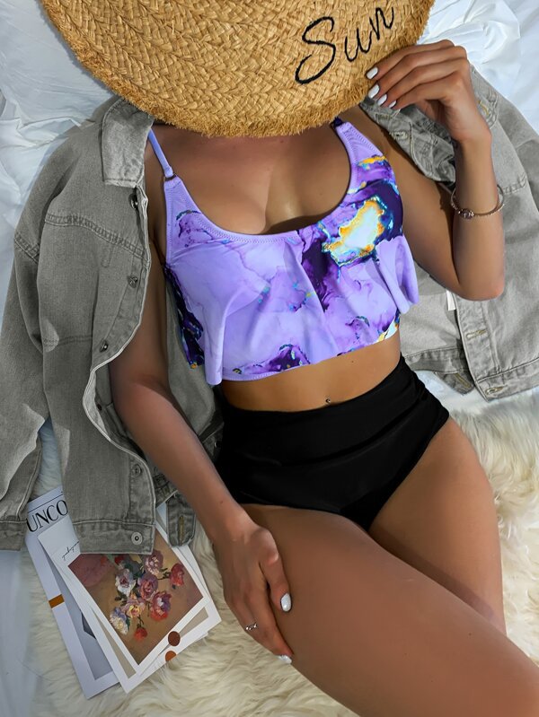 Women’s Sporty Bikini with Floral Ruffles Mune Fashion