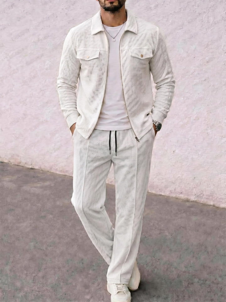 Men's structured zip jacket with waffle texture chest flap pockets and full-length zipper Mune Fashion