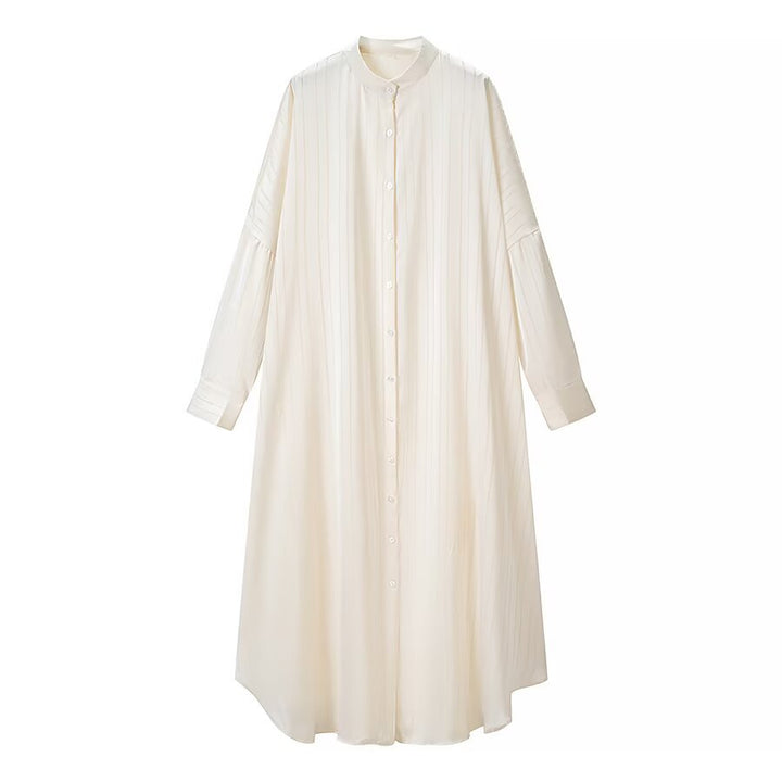 Women's Oversize Shirt Dress with Continuous Button Placket and Wide Pleated Trousers in Lounge Set Mune Fashion