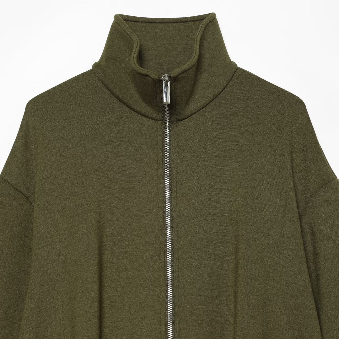 Women's Cropped Sweat Jacket with High Funnel Collar, Full Zip and Fitted Hem Mune Fashion