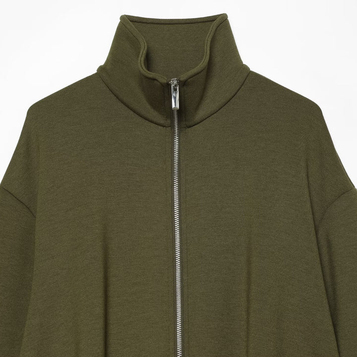 Women's Cropped Sweat Jacket with High Funnel Collar, Full Zip and Fitted Hem Mune Fashion
