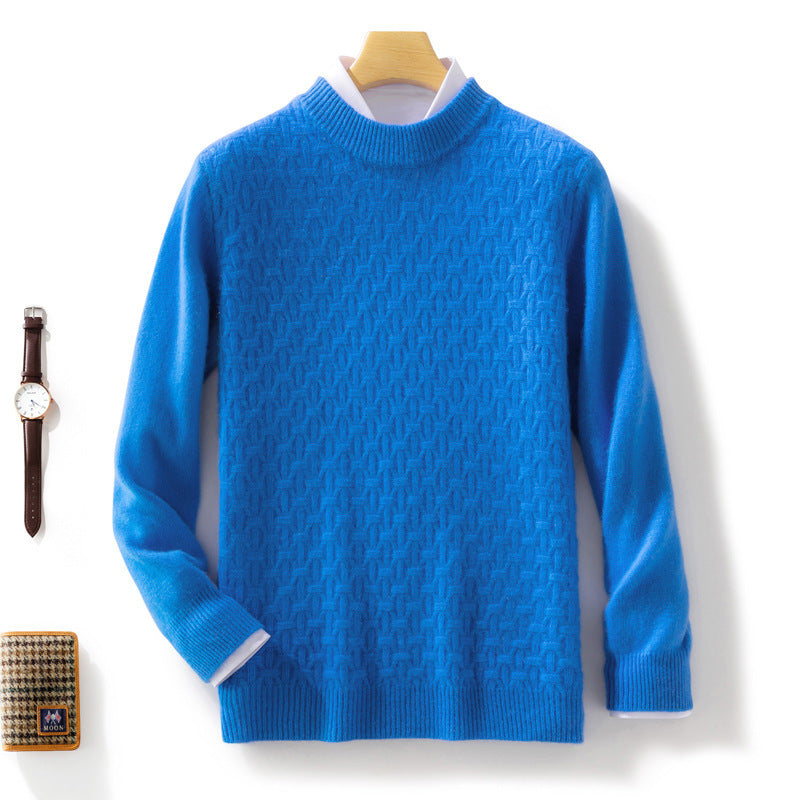 Women Structured Mockneck Sweater in Cashmere Look with Geometric Honeycomb Texture Mune Fashion