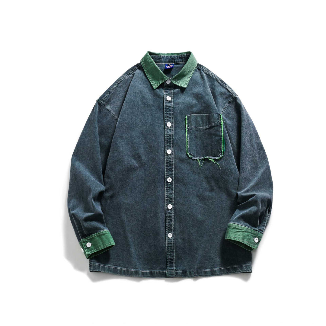 Men's Jeans Shirt Jacket in Oversized Cut with Frayed Chest Pocket Mune Fashion