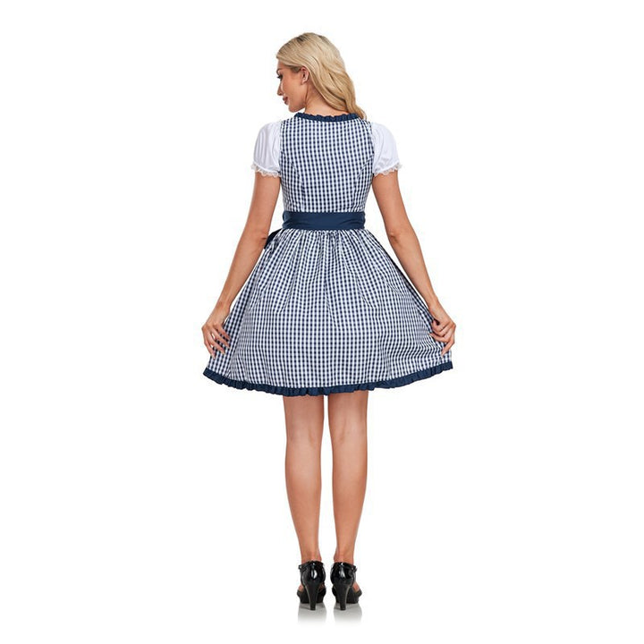 Ladies' short traditional dirndl dress with lacing, puff sleeves, and bow apron Mune Fashion