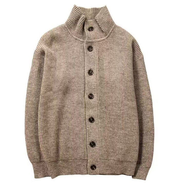 Men's chunky knit jacket with stand-up collar and button placket Mune Fashion