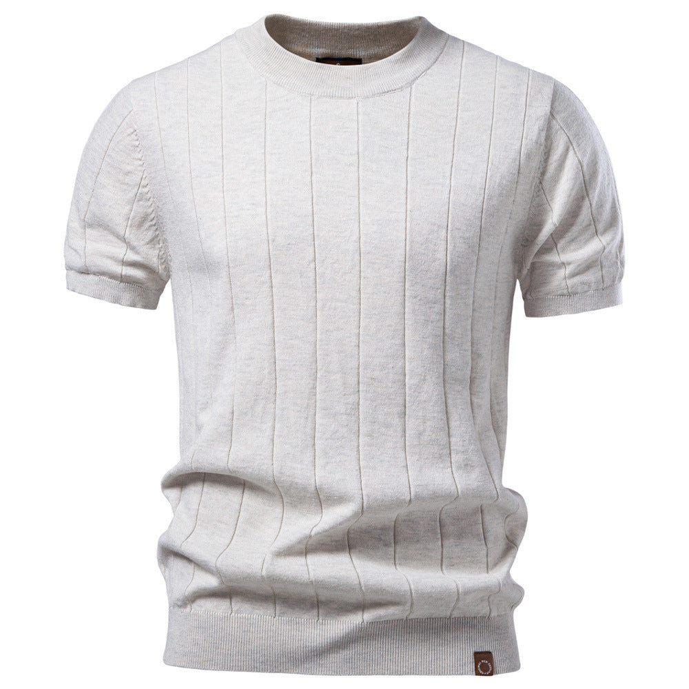 Men's lightweight short-sleeve knit pullover with fine rib structure and round neck Mune Fashion