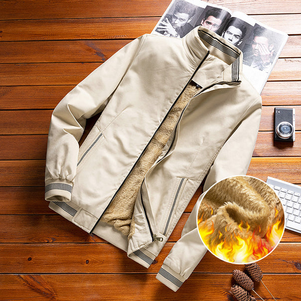 Men's thermal lined casual bomber jacket with teddy lining, zip pockets, and stand-up collar Mune Fashion