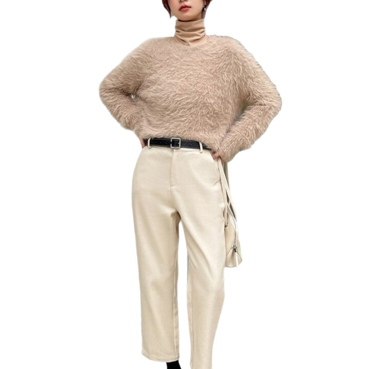 Women's Long Cut Cozy Fine Knit Sweater with Soft Plush Mix, Round Neckline and Casual Silhouette Mune Fashion