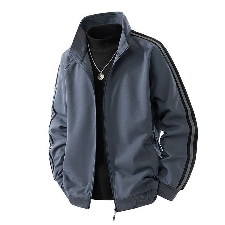 Men's Sportive Zip Jacket with Stand-up Collar and Contrasting Sleeve Stripes Mune Fashion