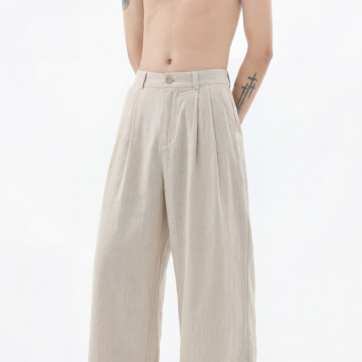 Men's wide linen pants with high pleats and casual cut Mune Fashion