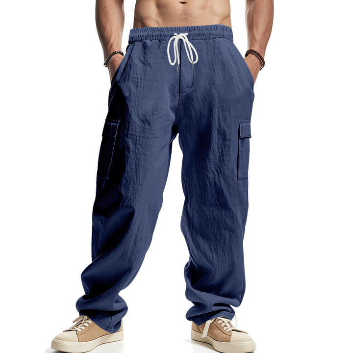 Men's wide cargo pants with flap pockets, elastic comfort waistband, and turned-up hem Mune Fashion