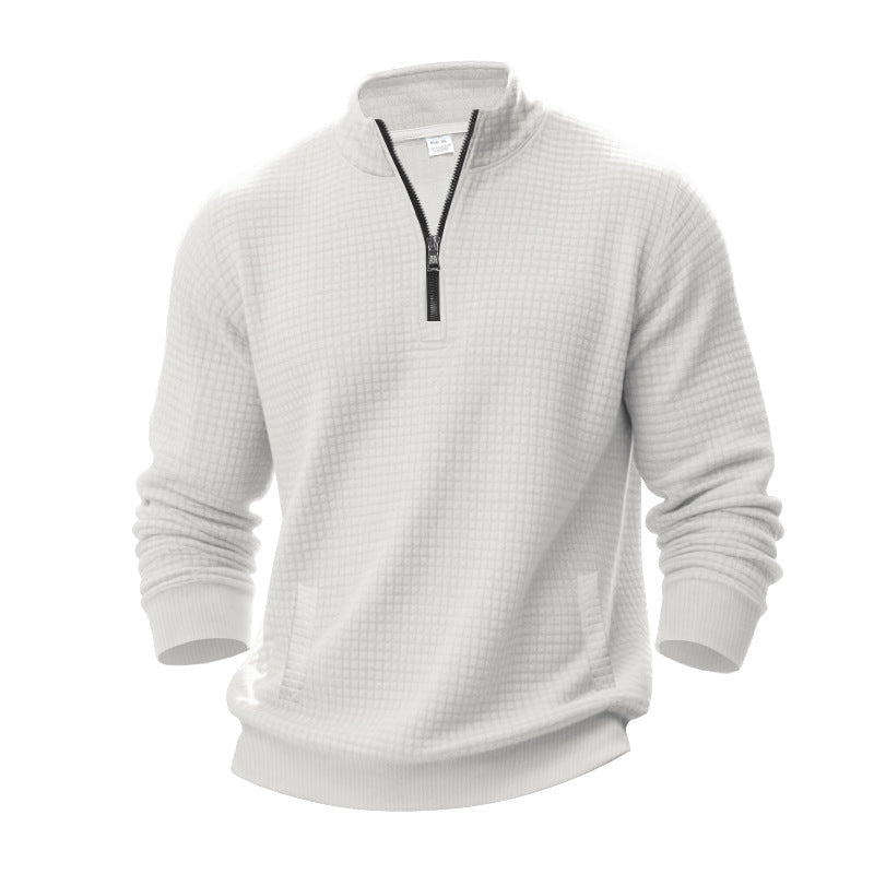 Men's waffle texture half-zip pullover with stand-up collar and subtle side pockets Mune Fashion