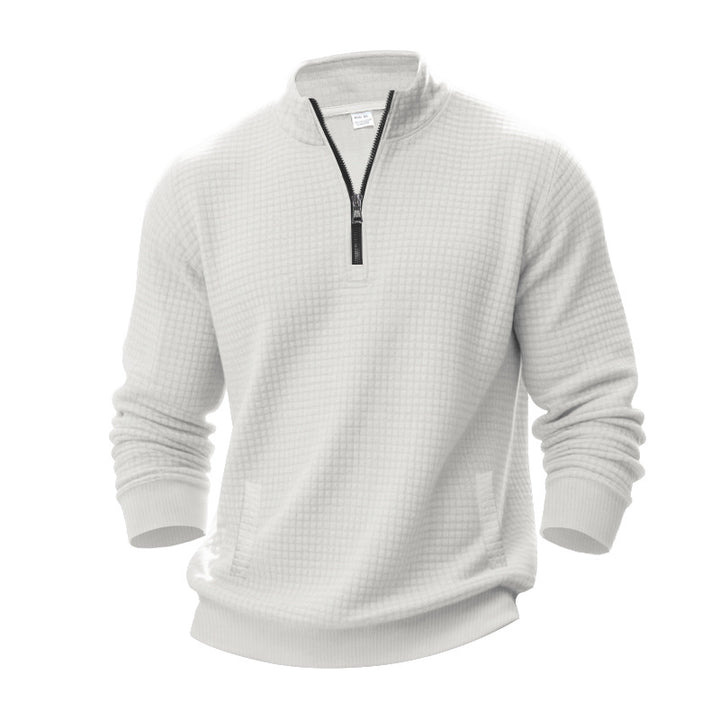 Men's waffle texture half-zip pullover with stand-up collar and subtle side pockets Mune Fashion