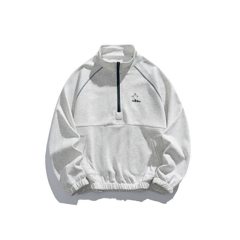 Unisex Oversize-Halfzip-Fleece Pullover with Stand-up Collar, Raglan Sleeves and Kangaroo Pocket Mune Fashion