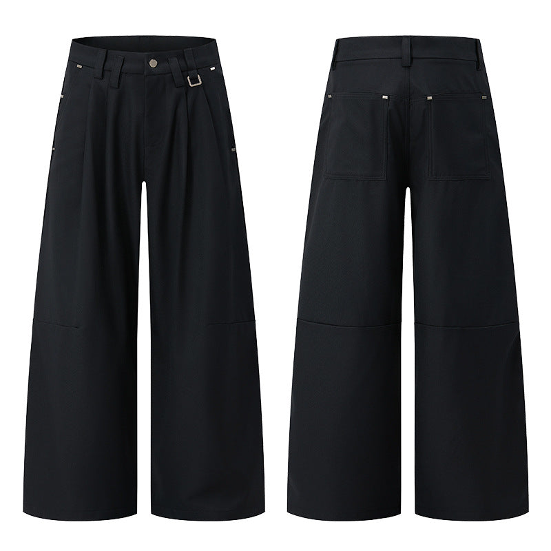 Men's Wide Pleated High-Waist Suit Pants with Utility Belt Mune Fashion