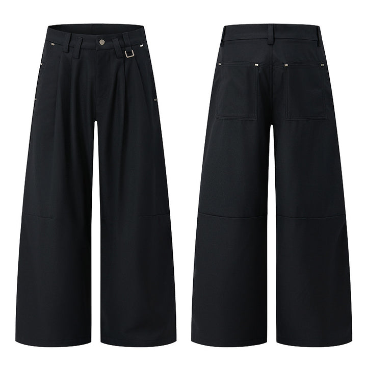 Men's Wide Pleated High-Waist Suit Pants with Utility Belt Mune Fashion