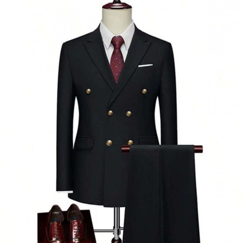 Men's Two-Piece Double-Breasted Suit with Tailored Blazer and Slim Flat Front Trousers Mune Fashion