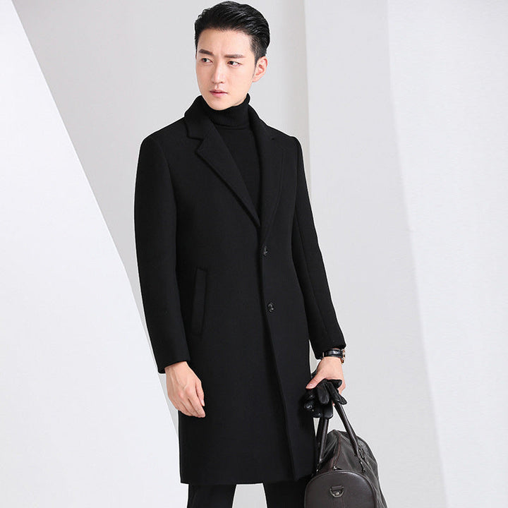 Men's Elegant Wool Coat with Classic Cut and Practical Pockets Mune