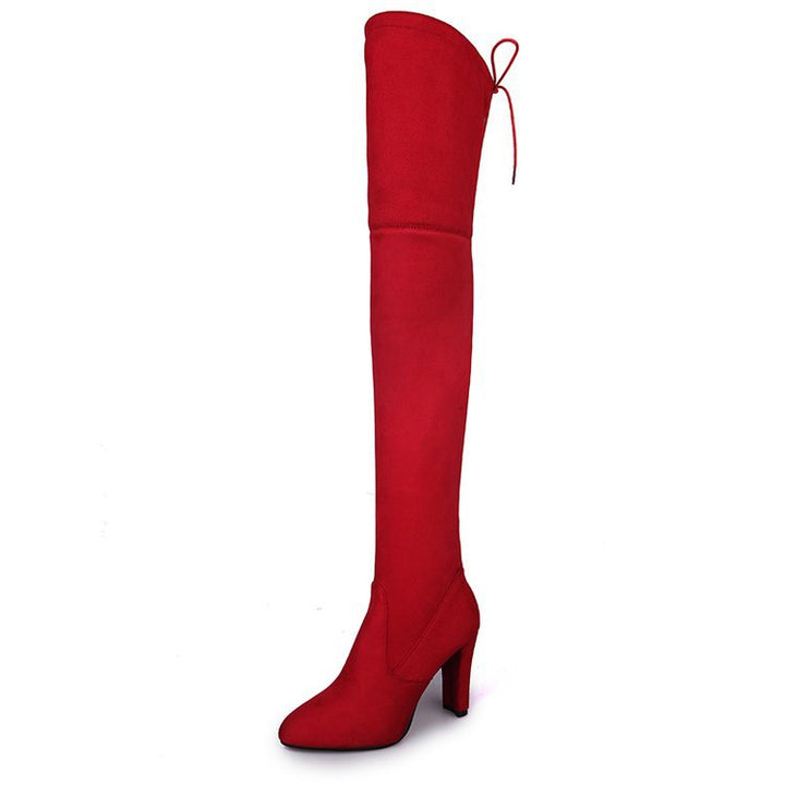 Women over-knee boots made of suede leather with elastic shaft and mid-high block heel Mune Fashion
