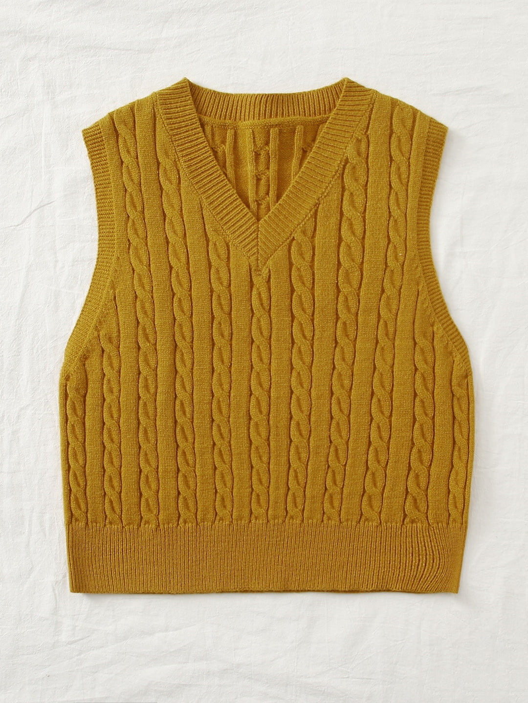 Women Knitted Sleeveless Cable Knit Sweater Vest with V-Neck Mune Fashion