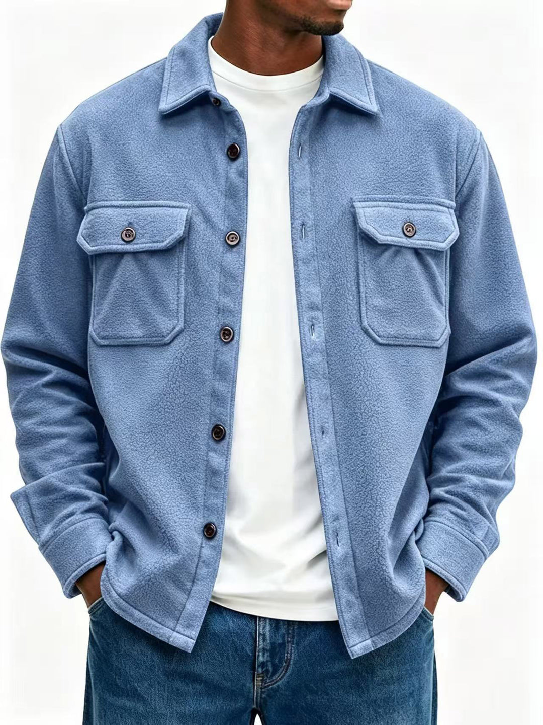 Men's fleece overshirt with chest pockets and shirt collar Mune Fashion