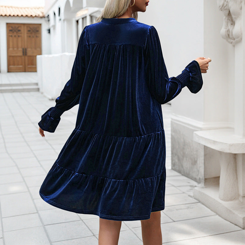 Women Elegant Velour Dress Mune Fashion