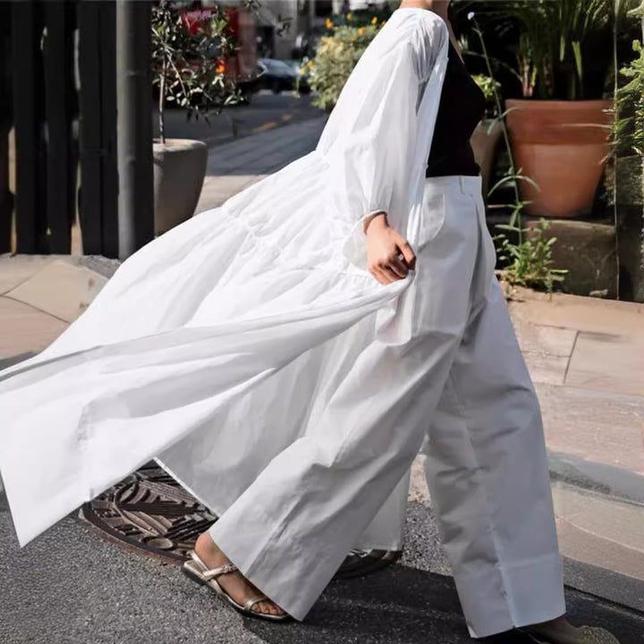 Women’s Longer Layered Duster with Volume Sleeves, Drawstring and Side Slits Mune Fashion