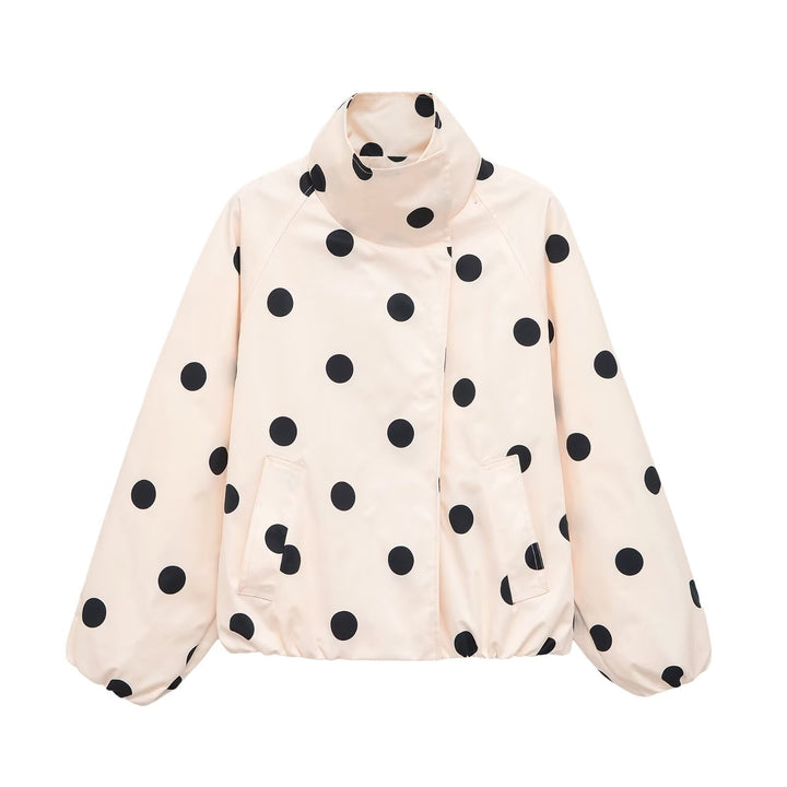 Women's Padded Oversize Jacket with High Stand Collar and Polka Dot Print Mune Fashion
