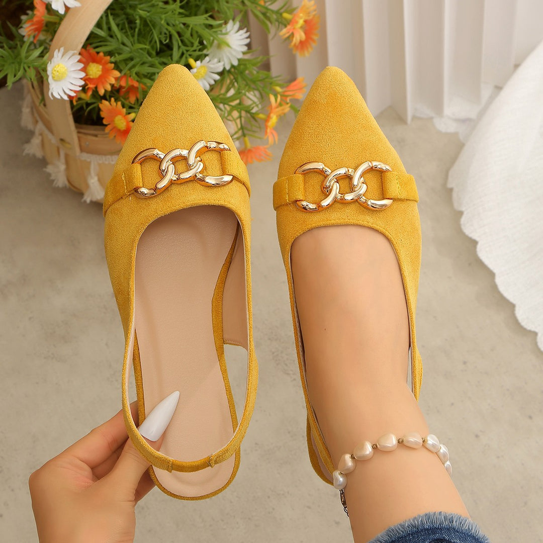 Women's ballerinas with ankle strap, pointed cap and golden chain decoration Mune Fashion