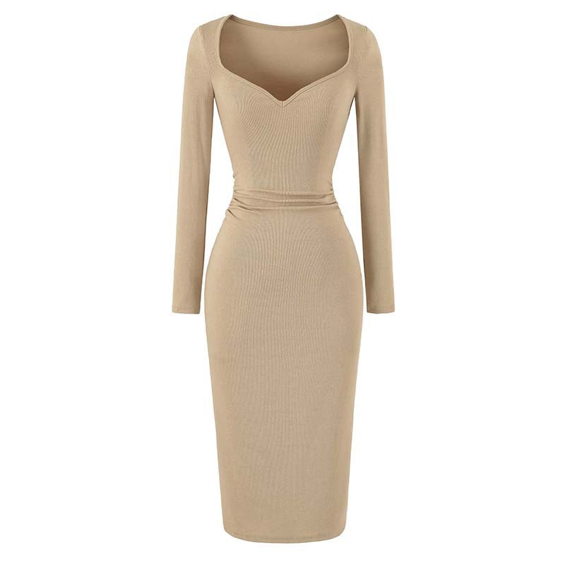 Ladies fitted midi dress with heart-shaped neckline and long sleeves Mune Fashion