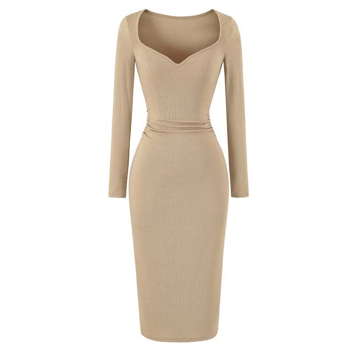 Ladies fitted midi dress with heart-shaped neckline and long sleeves Mune Fashion