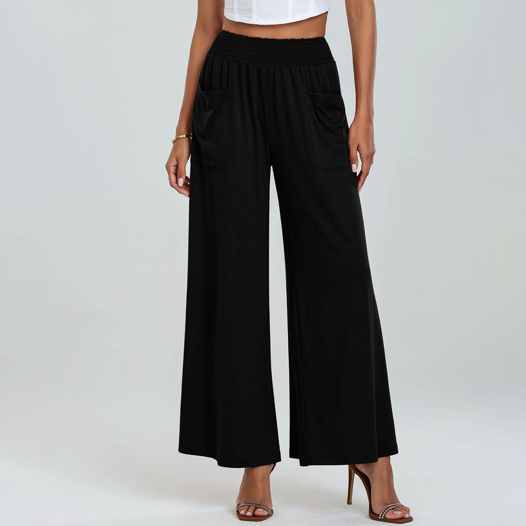Women's Wide-Cut Palazzo Pants with Elastic Waistband and Practical Pockets Mune
