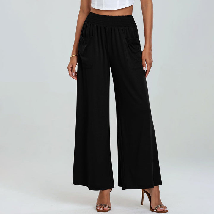 Women's Wide-Cut Palazzo Pants with Elastic Waistband and Practical Pockets Mune