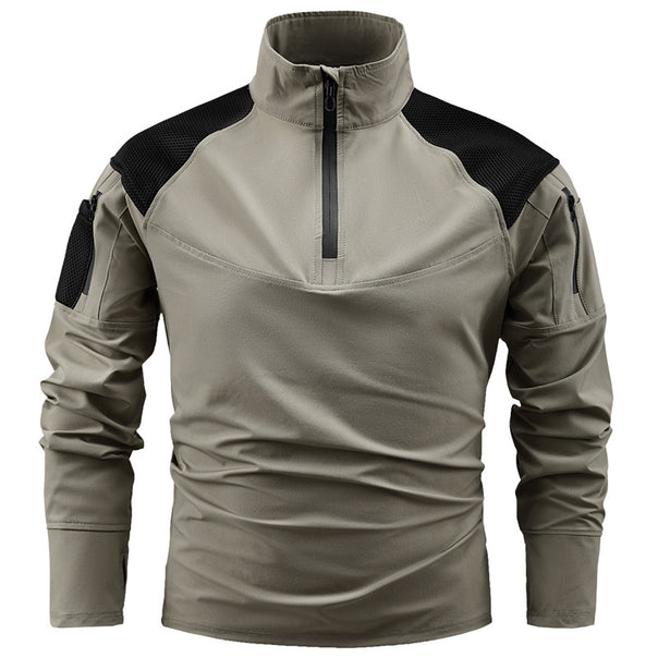 Men's tactical combat field shirt with half zipper, breathable mesh shoulders, and multifunctional arm pockets Mune Fashion