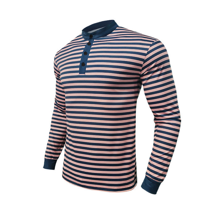 Men's striped long-sleeve Henley shirt with stand-up collar, slim fit and elastic cotton mix Mune Fashion