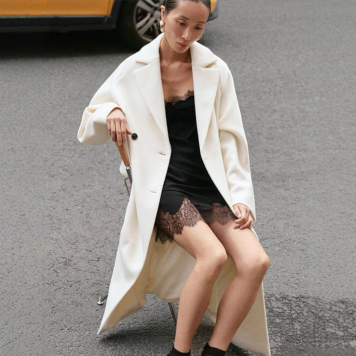 Women's Maximum Coat in clean-cut Cocoon style with high stand-up collar Mune Fashion