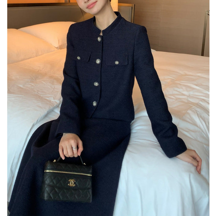Women's Elegant Tweed Jacket with Golden Buttons Drune