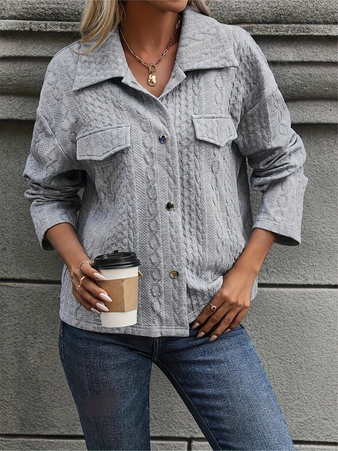 Women's Structured Quilted Shirt Jacket with Flap Pockets Mune Fashion