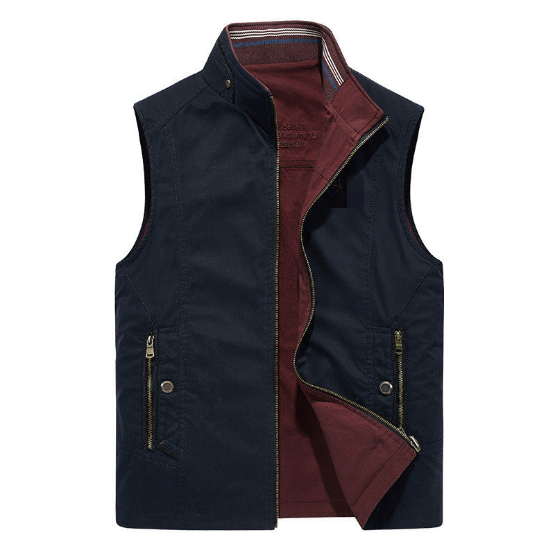 Men's Canvas Utility Vest with Stand Collar, Full-Length Zipper, and Multifunctional Outer Pockets Mune Fashion