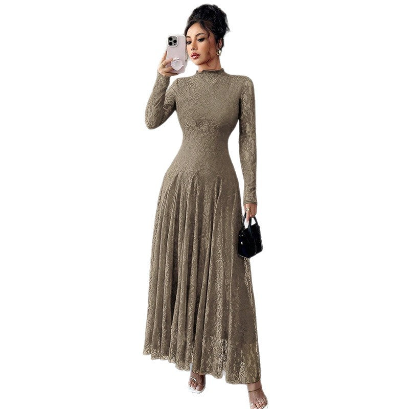 Ladies Elegant Wedding Dress with Lace Sleeves Mune Fashion
