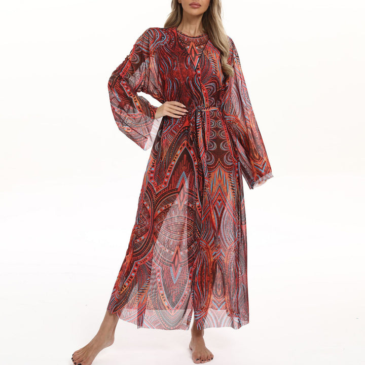 Women's Transparent Beach Kimono with Floral Patterns Mune Fashion