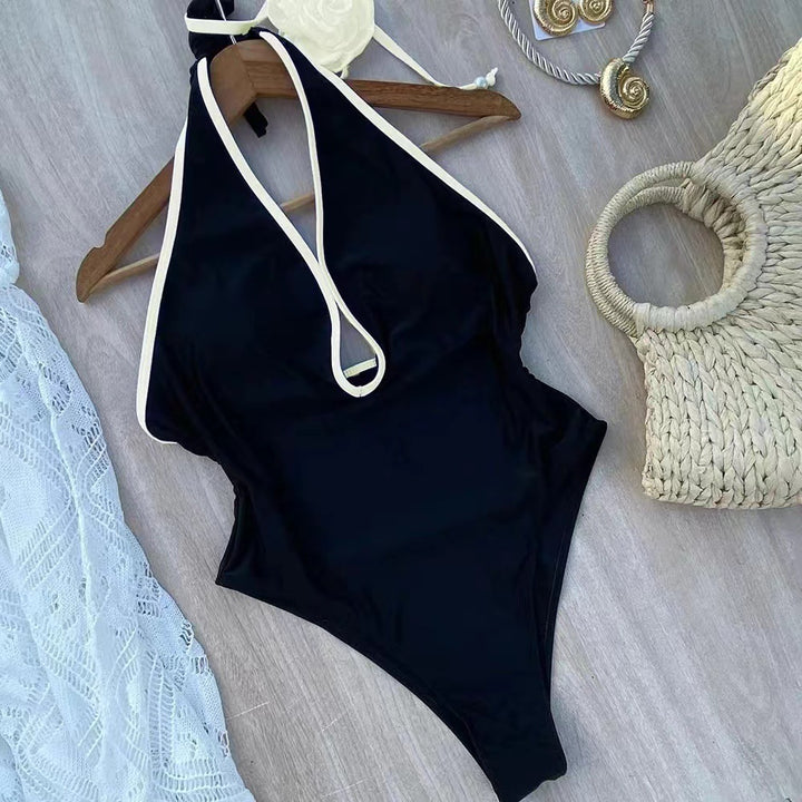 Women Elegant One-Piece Swimsuit with Sophisticated Flower Accent Mune Fashion