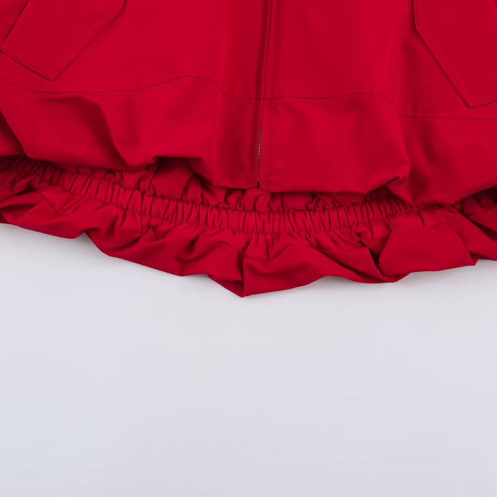Women's Cropped Oversize Windbreaker with high funnel collar, drawstring and gathered elastic waistband Mune Fashion