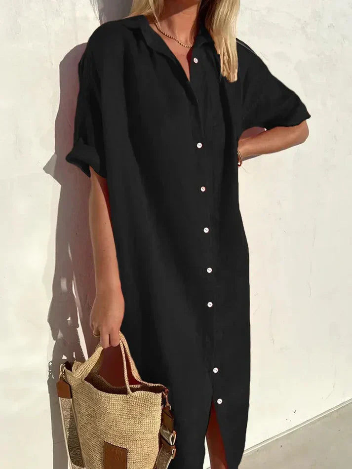 Mune | Elegant Casual Dress for Women with Wide Sleeves and Buttons Dress Made Of Cotton and Linen