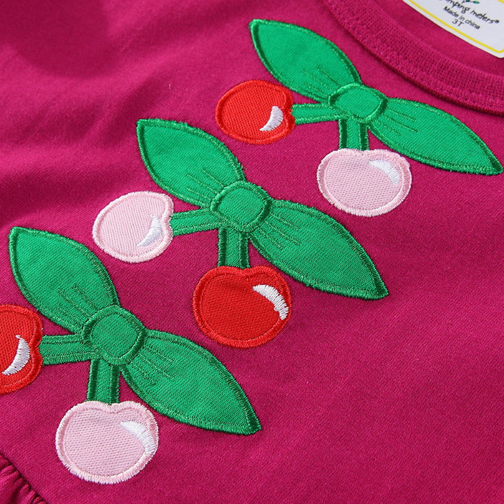 Girls casual dress with cute cherry motif and ruffles Mune Fashion