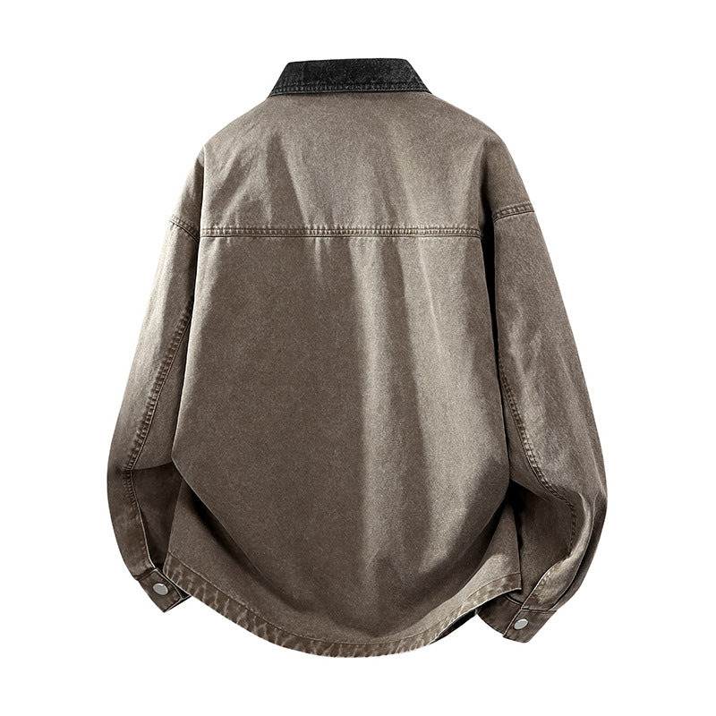 Men's Oversize Denim Shirt Jacket with Contrast Pocket and Snap Button Placket Mune Fashion